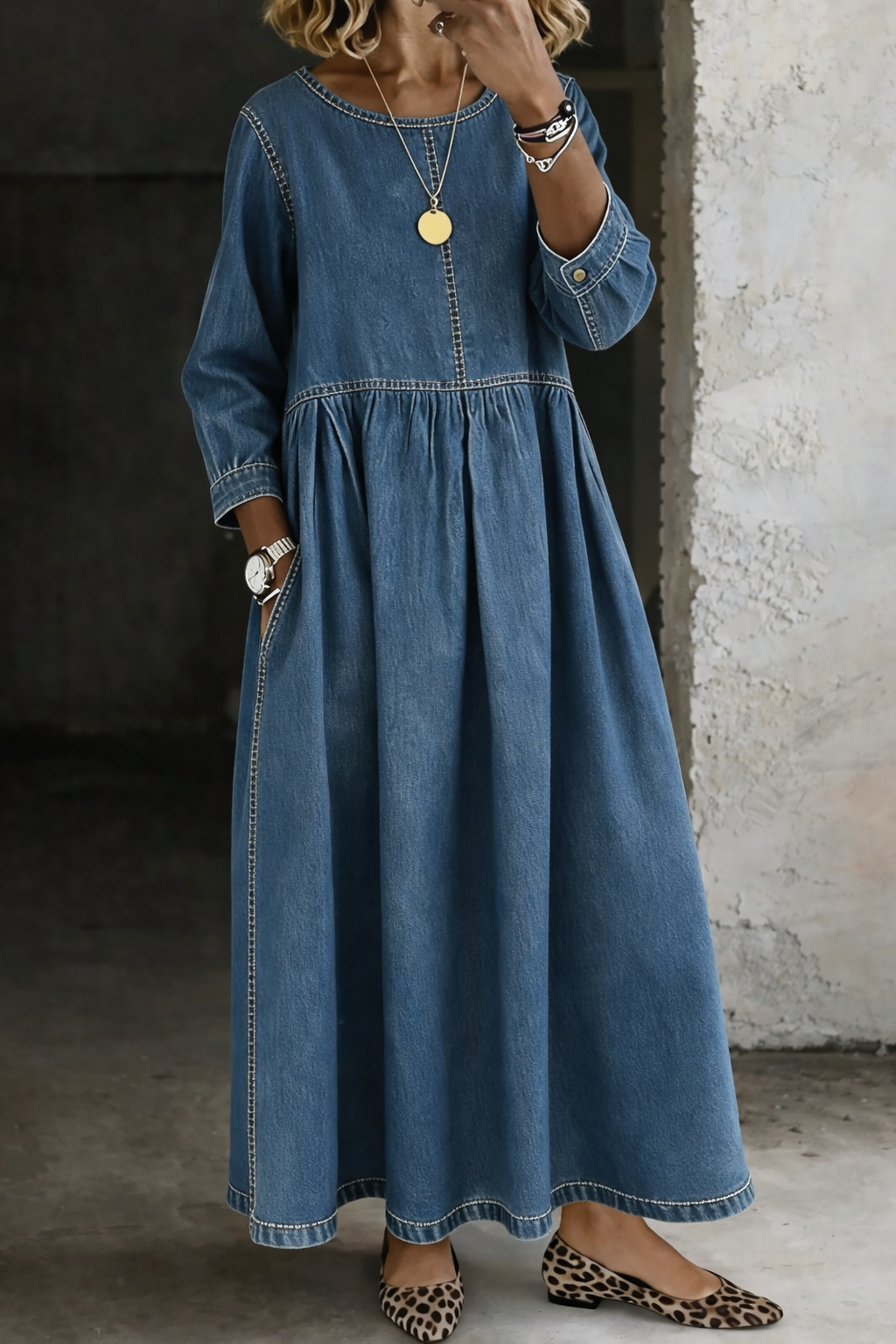 Ava | Long Sleeve Denim Midi Dress – Effortless Style for Every Season