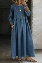Ava | Long Sleeve Denim Midi Dress – Effortless Style for Every Season