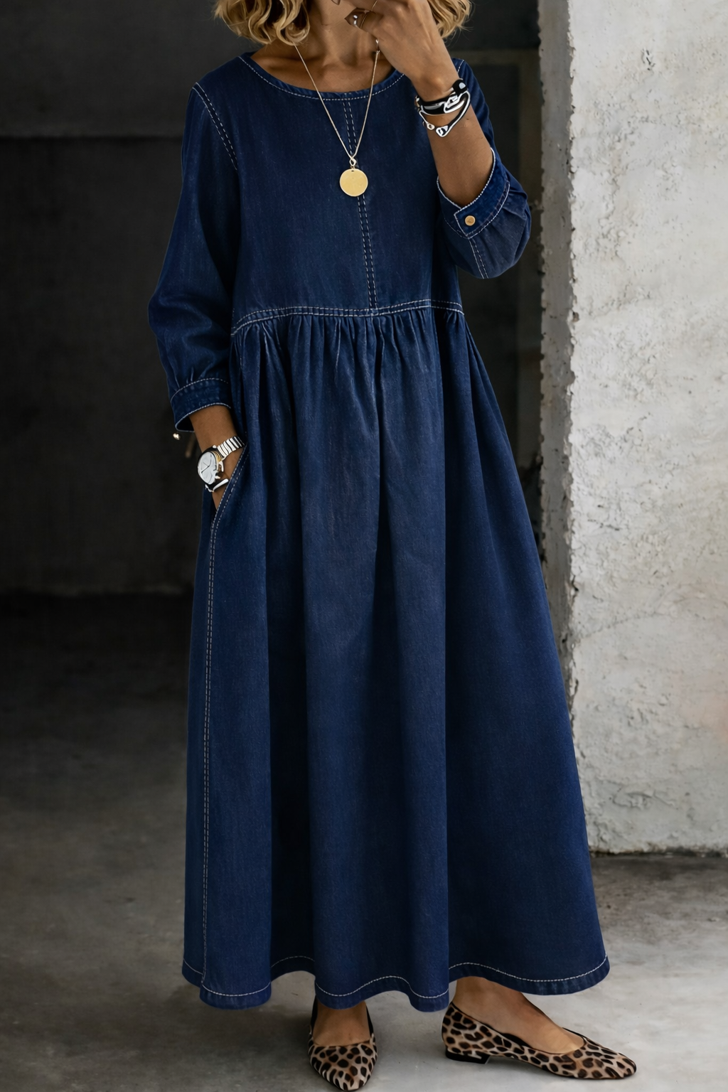 Ava | Long Sleeve Denim Midi Dress – Effortless Style for Every Season