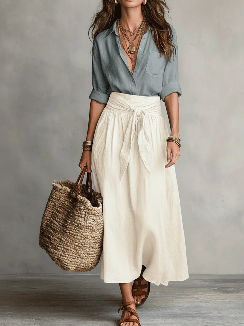 Olivia™ Two-Piece Shirt & Midi Skirt Set