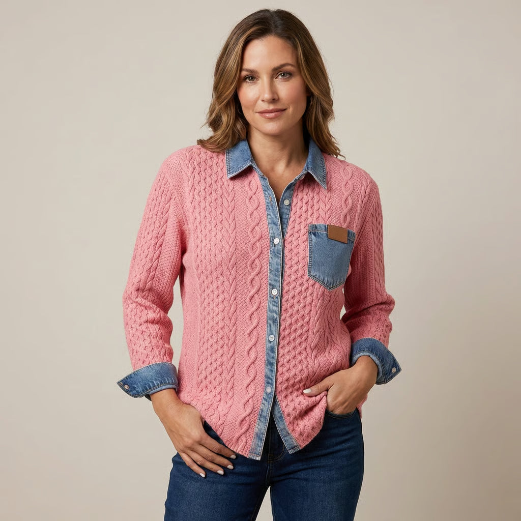 Modern Patchwork Knit Top with Chic Contrast Details