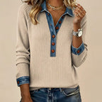 Buttoned Two-Tone Sweater with Modern Contrast Accents